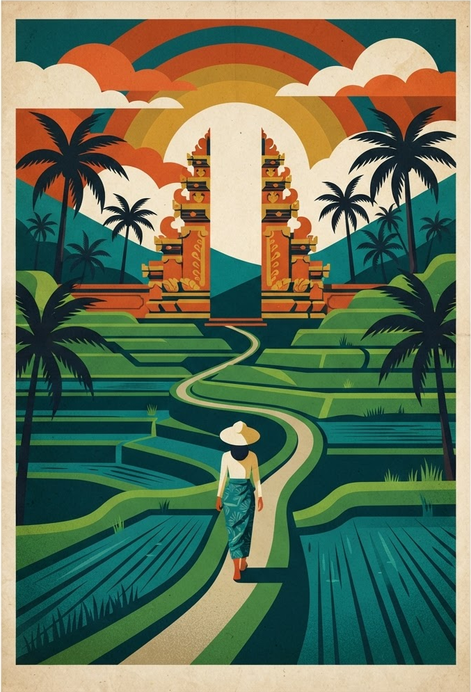 Vintage reisposter van Bali, Ubud