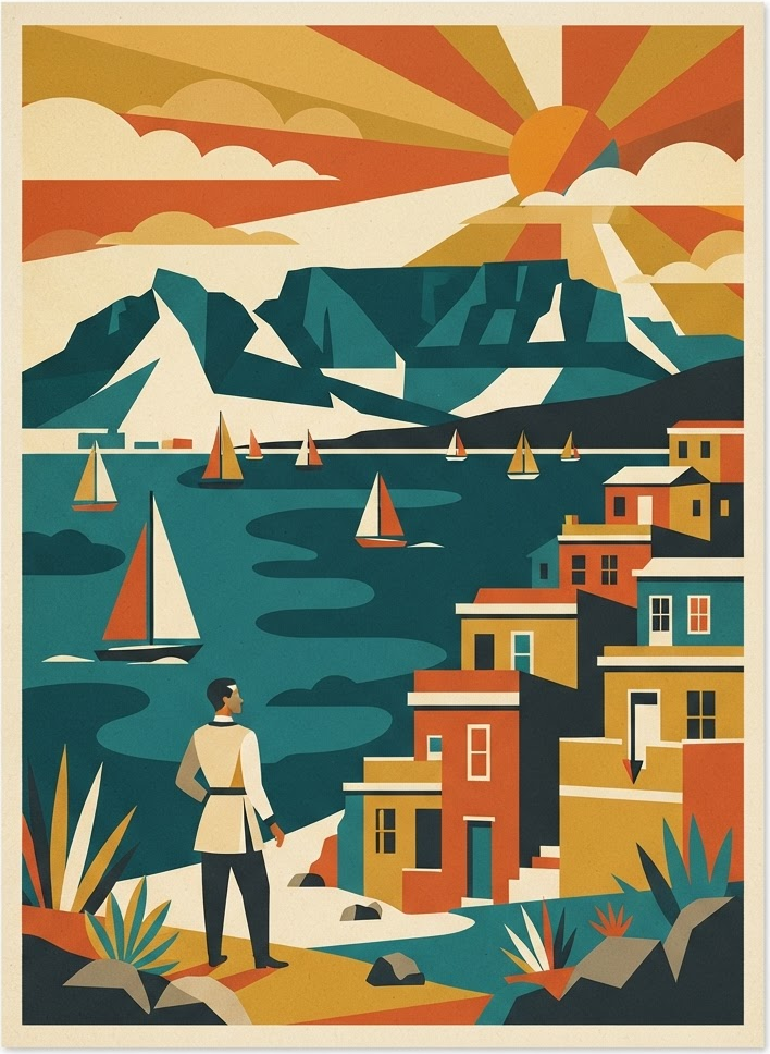 Vintage reisposter van Kaapstad, Tafelbaai